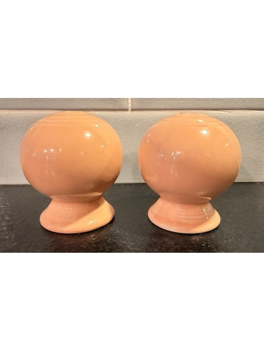 FIESTA Peach 2 1/2" BALL Salt and Pepper Shakers Homer Laughlin Retired